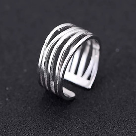 Stunning Multi Layer Wave Line Ring Finger 925 Sterling Silver Adjustable + Bag