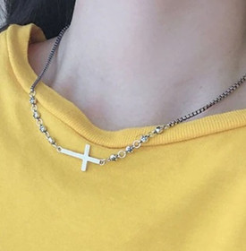 925 Sterling Silver Cross Necklace Side On/Flat Pendant Chain Crucifix + Bag