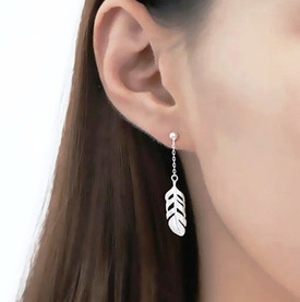 925 Sterling Silver Leaf/Feather Drop Stud Dangle Earrings + Bag UK