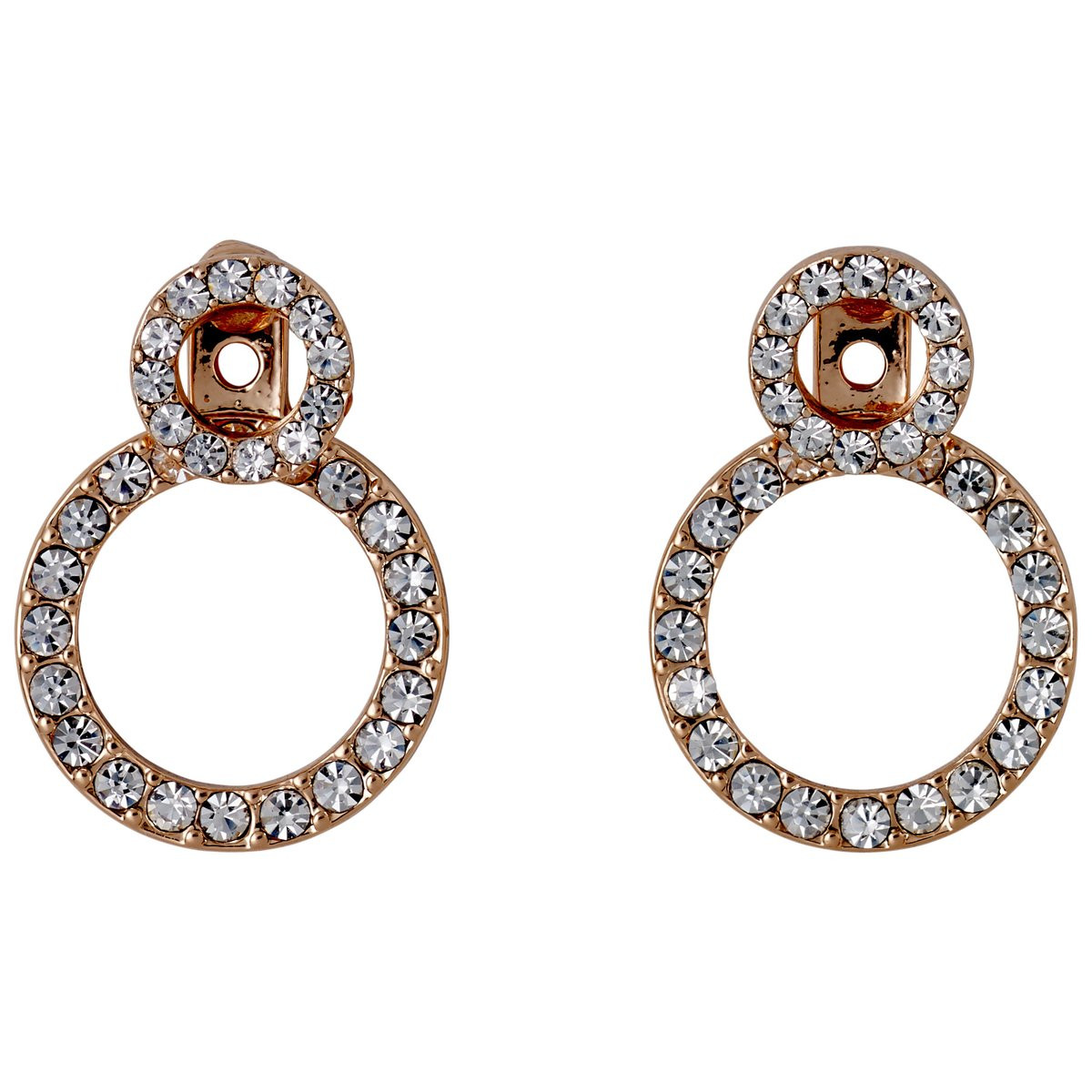 Pilgrim Double Circle Crystal Earrings Victoria Rose Gold Plated 621734013 Bubbles Jewels