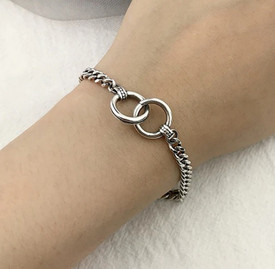 Double Circle Karma Bracelet 925 Sterling Silver Plated 16cm + 5cm Adjustable UK