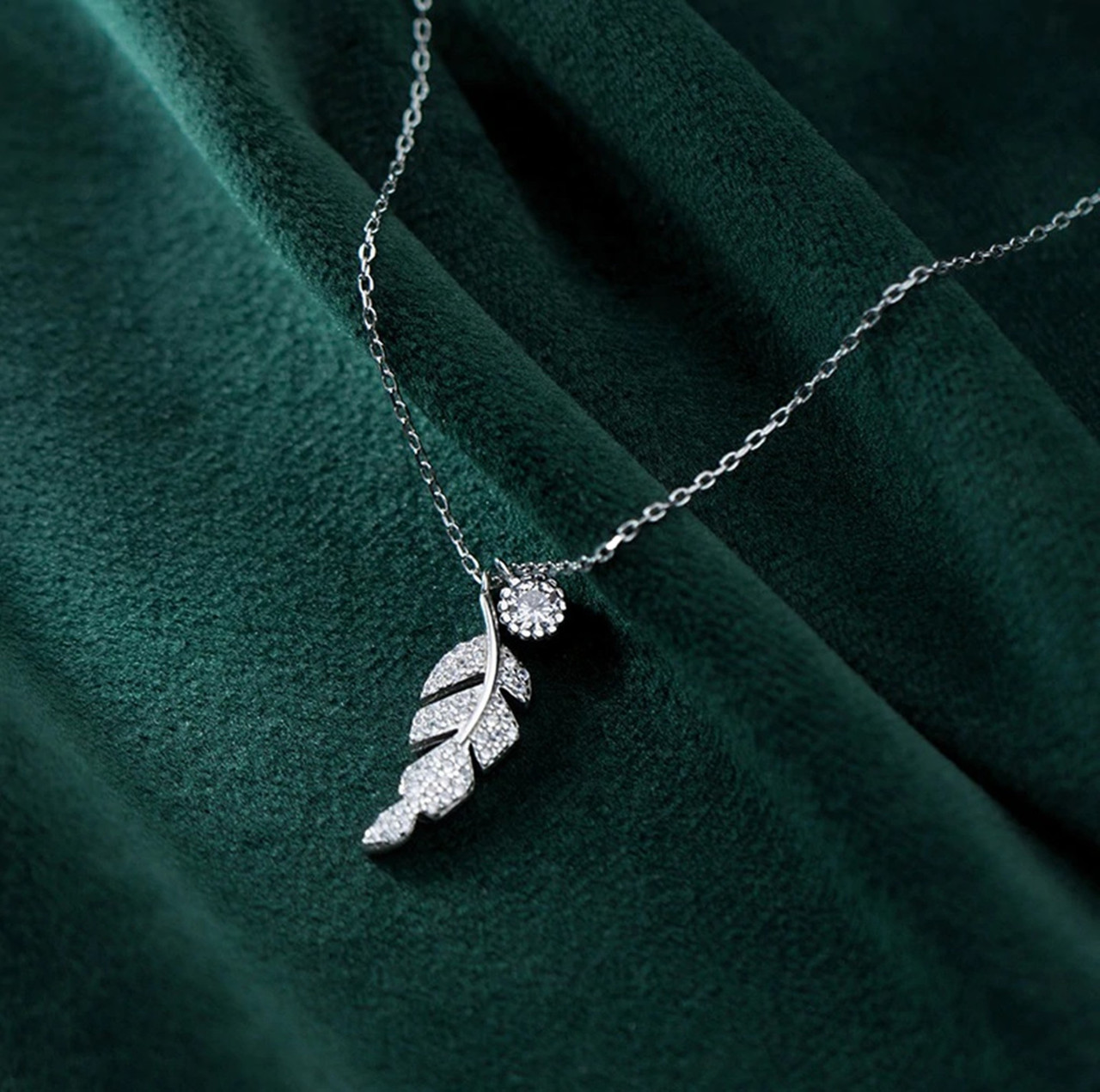 925 Leaf/Feather Angel Memory Pendant Chain Necklace Sterling