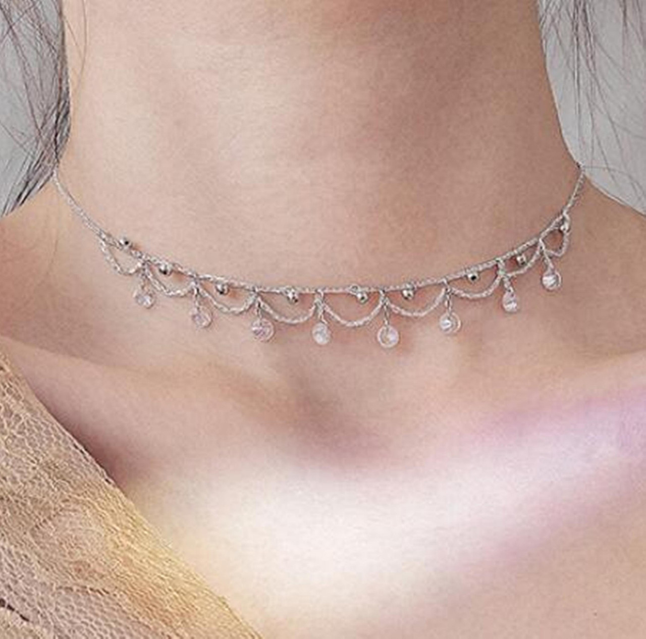 Silver disc choker on sale necklace