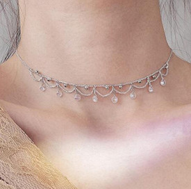 925 Crystal Disc/Circle Choker Pendant Necklace + Ball Beads Sterling Silver Plt