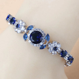 925 Sterling Silver Blue Sapphire Round Cut Tennis Bracelet Gemstone 17.5cm+ 2.5
