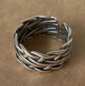 Stunning 925 Chunky Woven Twist Weave Wrap Ring Sterling Silver Adjustable + Bag