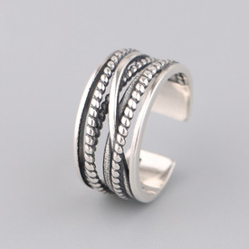 Chunky Twist Weave Ring 925 Sterling Silver Adjustable Wrap Finger Thumb + Bag