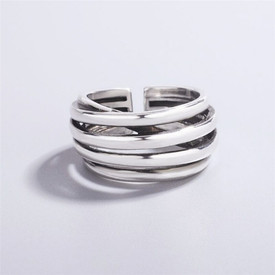 Chunky 4 Line Circles Bands Statement Ring Sterling Silver Finger Adjustable