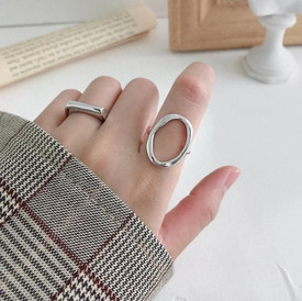 Minimalist Open Circle Statement Ring Sterling Silver Plated Finger Adjustable