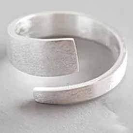 Minimalist Simple Band Ring Brushed Sterling Silver Plated Adjustable + Bag