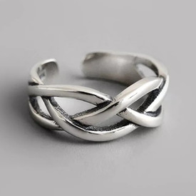 Chunky Twist Knot Weave Ring 925 Sterling Silver Adjustable Wrap Finger +Bag