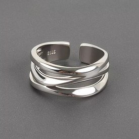 Chunky Classic Weave Woven Ring 925 Sterling Silver Adjustable Wrap Finger +Bag