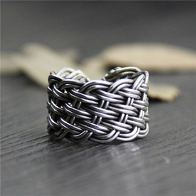 Chunky Basket Weave Twist Ring 925 Sterling Silver Plated Adjustable Open UK