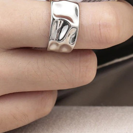 Chunky Hammered Effect Abstract Ring 925 Sterling Silver Plated Adjustable + Bag