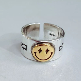 Smilie Face Happy Ring 925 Sterling Silver Plated Adjustable + Bag