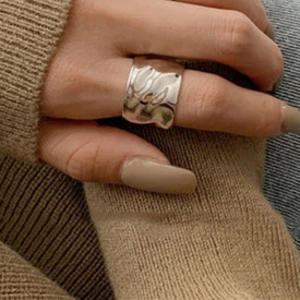 Big Chunky Hammered Abstract Ring 925 Sterling Silver Plated Adjustable + Bag