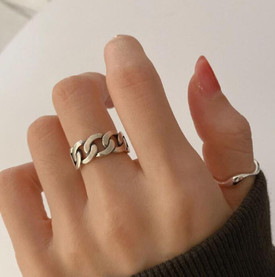 Chunky Curb Buckle Chain Ring 925 Sterling Silver Plated Adjustable Open Finger