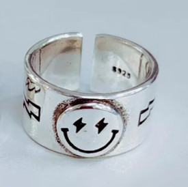 Smilie Face Happy Ring 925 Sterling Silver Plated Adjustable + Bag UK