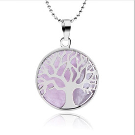 Tree of Life Necklace Rose Quartz Gemstone Reiki Chakra Healing Yoga+ Bag UK