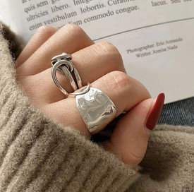 Chunky Hammered Effect Ring 925 Sterling Silver Plated Adjustable Finger + Bag
