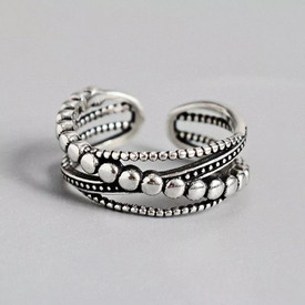 Woven Weave Bead Ring 925 Sterling Silver Adjustable Wrap Finger Thumb  + Bag