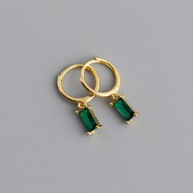Emerald Green CZ Earrings Huggies/Hoops/Sleepers Dangle Gold Plated + Bag