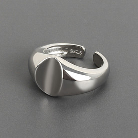 Chunky Abstract Signet Style Ring Sterling Silver Plated Adjustable Open Finger 