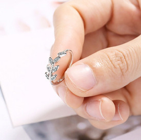Feather/Leaf Memory Ring For Women Crystal Cubic Zirconia Adjustable Silver Plat