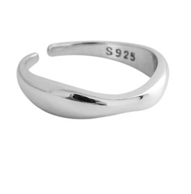 Irregular Abstract Wave Ring 925 Silver Plated Adjustable/Resizeable Open Band