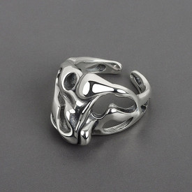 Chunky Irregular Abstract Molten Liquid Metal Blob Ring For Women Silver Plated 