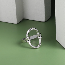 Minimalist Circle Oval Abstract Statement Ring Silver Plated Adjustable