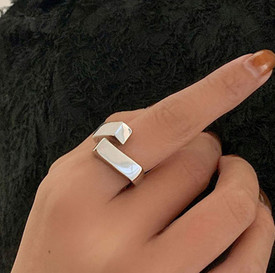 Abstract Irregular Chunky Rectangular Ring For Women Silver Plated Adjustable/Re
