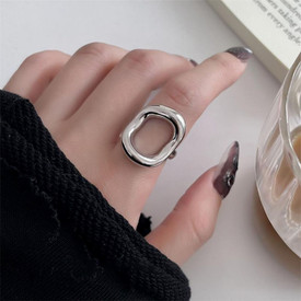 Chunky Circle Oval Abstract Minimalist Irregular Statement Ring Silver Plated Ad