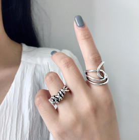 Chunky Minimalist Abstract Silver Plated Ring For Women Twist Weave Adjustable T