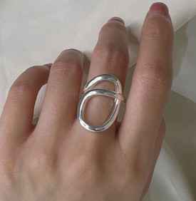 Chunky Silver Plated Statement Ring For Women, Geometric Adjustable Ring For Her