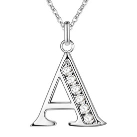 Letter A Pendant Chain Necklace Crystal 925 Sterling Silver Plated + Bag