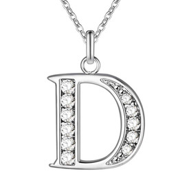 Letter D Pendant Chain Necklace Crystal 925 Sterling Silver Plated + Bag