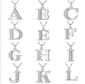 A-Z Letter Alphabet Initial Necklace 18" Sterling Silver Plated Cubic Zirconia