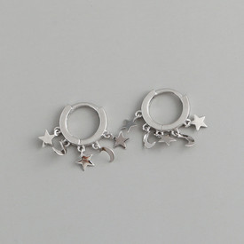 925 Sterling Silver Moon Stars Small Round Huggies/Hoops/Sleeper + Bag UK