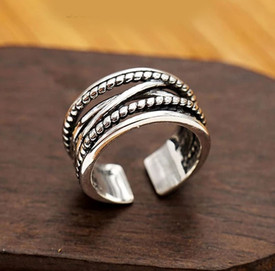 Chunky Silver Ring For Women Weave Twist Woven 925 Silver Plated Ring Adjustable