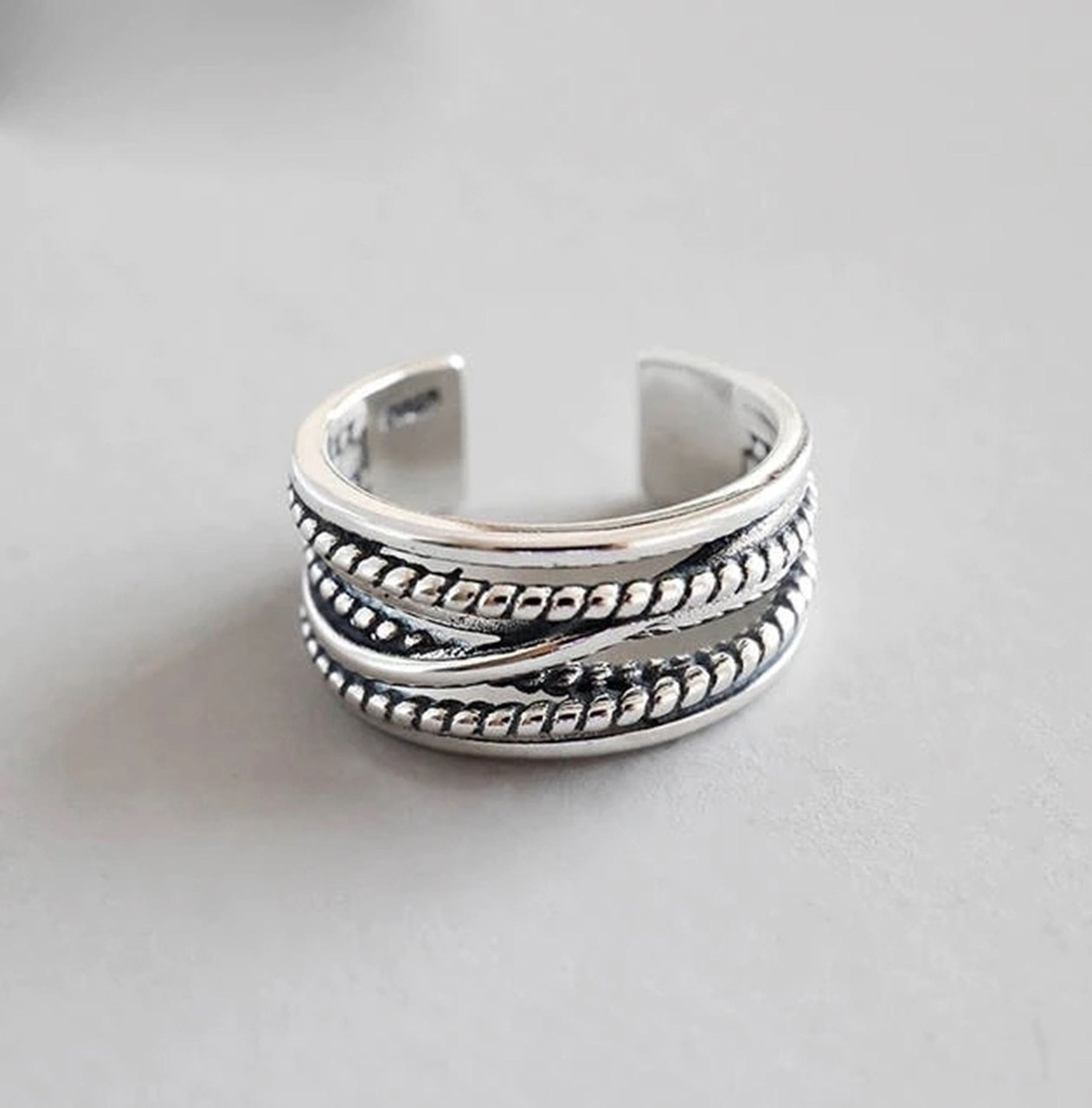 Chunky Silver Ring For Women Weave Twist Woven 925 Silver Chunky Silver Ring For Women Weave Twist Woven 925 Silver
