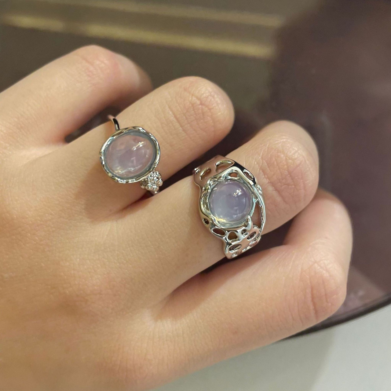 Moonstone Silver Rings Adjustable Gemstone Rings Statement Boho Ring For Women