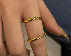 Double Circle Ring, Wide Chunky Geometric Ring, Long Band Gold Pltd Adjustable