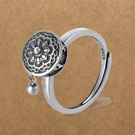 Silver Tibetan Buddhist Spinner Ring, Adjust Ring For Women, Prayer Mantra Faith