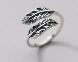 Chunky Silver Ring, Leaf/Feather Ring, Adjustable Ring Band,Ring For Women, Ster