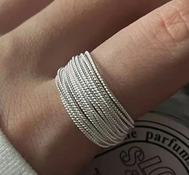 Silver Multi Strand Ring For Women, Adjustable Open Ring, Statement Ring