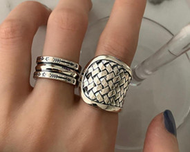 Big Chunky Weave Twist Ring 925 Silver Plated Thumb Ring Adjustable Open UK