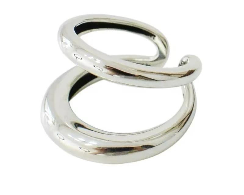 925 Silver Chunky Ring Double Band/Circle/Line Adjustable