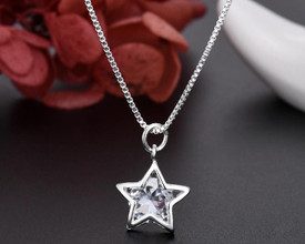 Star Of David Silver Pendant Necklace 45cm Enamel + Bag