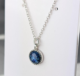 Lapis Lazuli Blue Pendant Silver Necklace 18" 45cm Chain + Extender